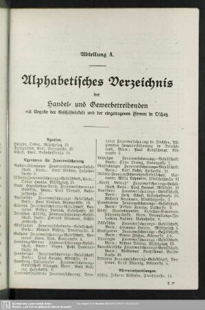 Abteilung B: Berufsklassen und Gewerbebetriebe : Abteilung B: Alphabetisches Verzeichnis der Handel- und Gewerbetreibenden