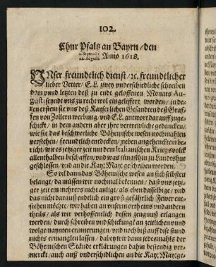 102-106, Chur Pfaltz an Bayrn den 22. Augusti, 1. Septembr Anno 1618