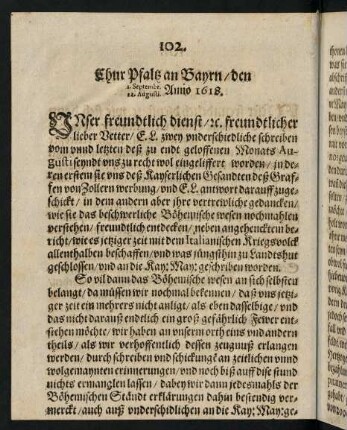 102-106, Chur Pfaltz an Bayrn den 22. Augusti, 1. Septembr Anno 1618
