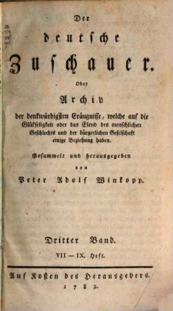Der deutsche Zuschauer. 3. 1785 = H. 7 - 9
