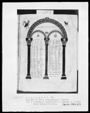 Evangeliar — Kanontafel mit zwei Vögeln, Folio 8recto