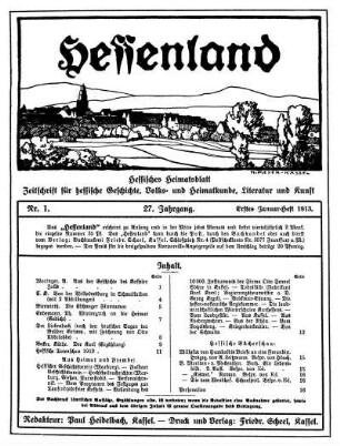 27.1913: Hessenland : hessisches Heimatblatt ; Zeitschrift für hessische Geschichte, Volks- und Heimatkunde, Literatur und Kunst