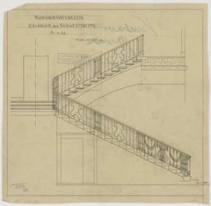 Thiersch, Friedrich von; Wiesbaden; Kurhaus - Geländer Südwesttreppe (Schnitt)