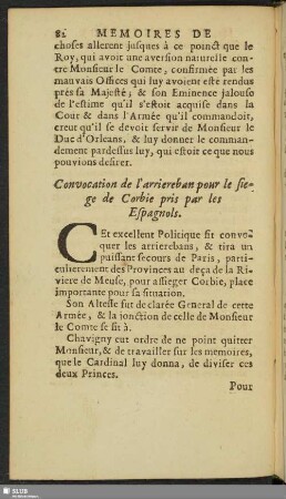Convocation de l´ arriereban pour le siege de Corbie pris par les Espagnols