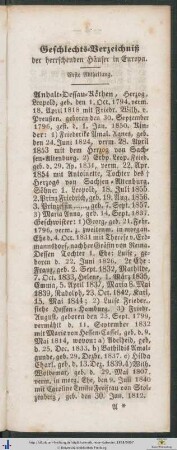 Geschlechts-Verzeichniß der herrschenden Häuser in Europa. Erste Abtheilung.
