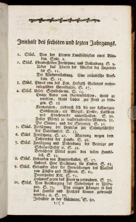 Innhalt des sechsten und letzten Jahrgangs.