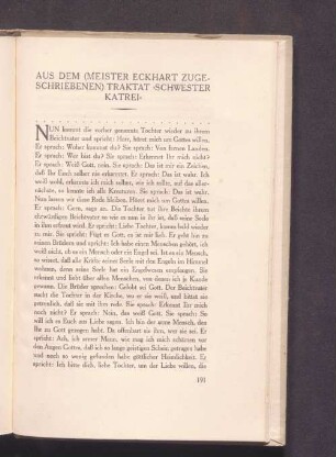 Aus dem (Meister Eckhart zugeschriebenen) Traktat "Schwester Kartei"
