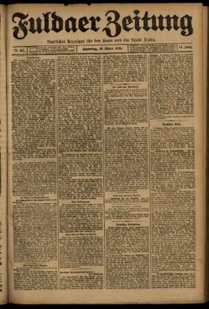 Erste Ausgabe vom Samstag, den 19. März 1921.