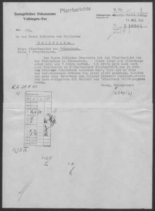 Ochsenbach-Spielberg: Visitationsbericht mit Pfarrbericht 1958