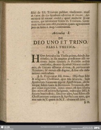 Articulus I. De Deo Uno Et Trino