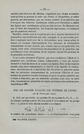 SUR LES GROUPES POLAIRES DES SYSTÈMES DE POINTS.