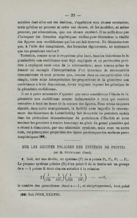 SUR LES GROUPES POLAIRES DES SYSTÈMES DE POINTS.