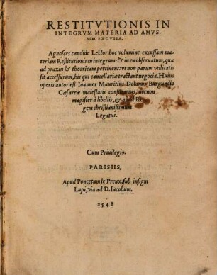 Restitutionis in integrum materia ...
