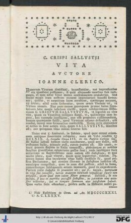 C. Crispi Sallustii Vita Auctore Ioanne Clerico.