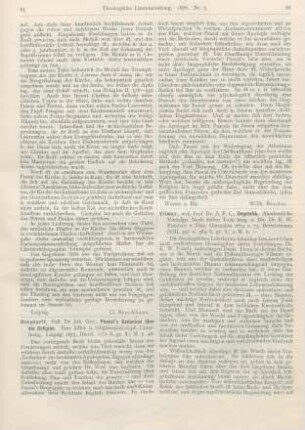 86-90 [Rezension] Vilmar, A. F. C., Dogmatik. Akademische Vorlesgn. Nach dessen Tode hrsg. v. K. W. Piderit. 2 Thle