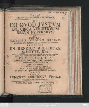 Dissertatio Inavgvralis Jvridica De Eo Qvod Jvstvm Est, Circa Venditionem Rervm Fvtvrarum