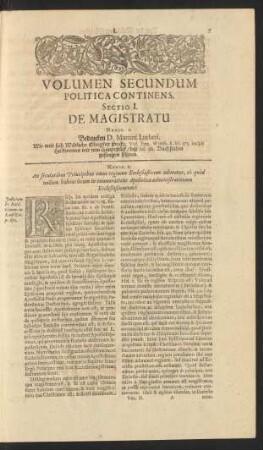 Sectio I. De Magistratu.