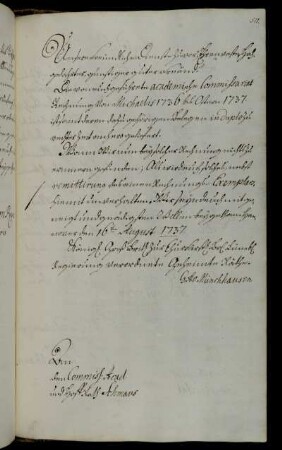 Abnahme der Rechnungsführung von Michaelis 1736 bis Ostern 1737.