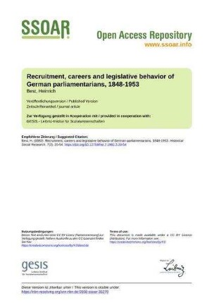 Recruitment, careers and legislative behavior of German parliamentarians, 1848-1953