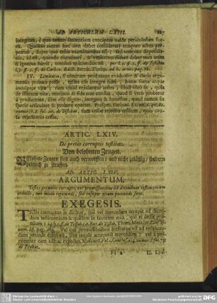 Artic. LXIV. De pretio corruptis testibus. Von belohnten Zeugen