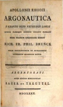 Apollonii Rhodii Argonautica : E Scriptis Octo Veteribus Libris Quorum Plerique Nondum Collati Fuerant