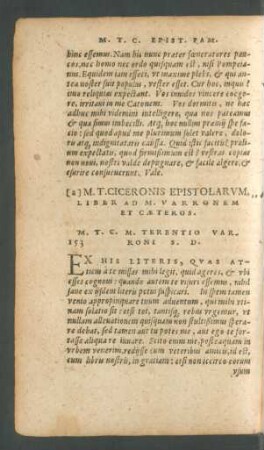 M. T. Ciceronis Epistolarum Liber Ad M. Varronem Et Caeteros.