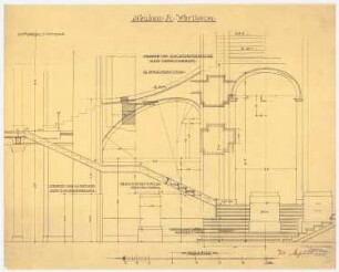 Warenhaus Wertheim, Leipziger Straße, Berlin 1. Bauabschnitt: Treppe: Ansicht, Schnitt, 1:25