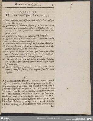 Caput VI. De Forma Imperii Germanici. §§ I. - IX.