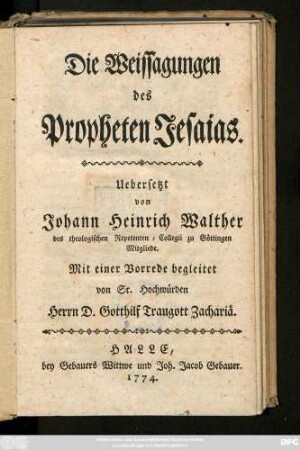 Die Weissagungen des Propheten Jesaias