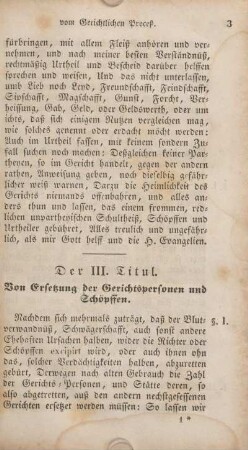 Der III. Titul. Von Ersetzung der Gerichtspersonen und Schöpffen.