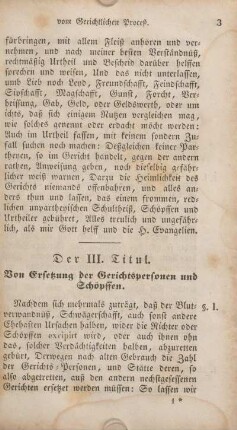 Der III. Titul. Von Ersetzung der Gerichtspersonen und Schöpffen.