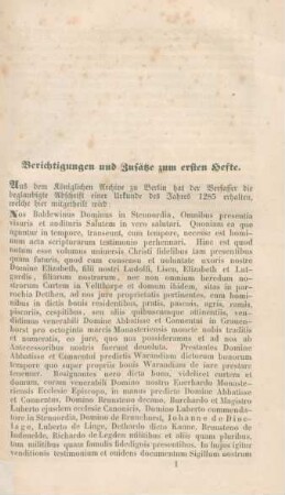 Berichtigungen und Zusätze zum ersten Hefte.