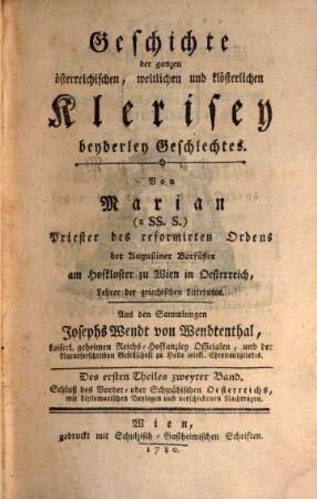 Geschichte der ganzen österreichischen, weltlichen und klösterlichen Klerisey beyderley Geschlechtes, 2. Schluß des Vorder- oder Schwäbischen Oesterreichs, mit diplomatischen Beylagen und verschiedenen Nachträgen