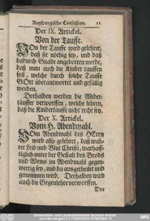 Der IX. Artickel. Von der Tauffe.