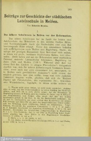 Beiträge zur Geschichte der Städtischen Lateinschule in Meißen