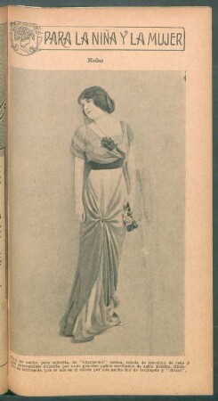 Modas - Traje de noche, para señorita, de charmeuse "crema" [...] - [Fotografía] : Para la niña y la mujer