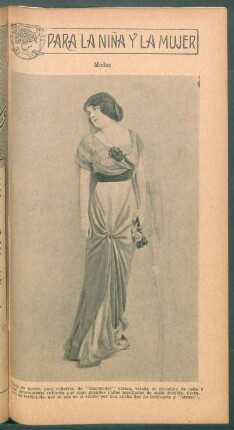 Modas - Traje de noche, para señorita, de charmeuse "crema" [...] - [Fotografía] : Para la niña y la mujer