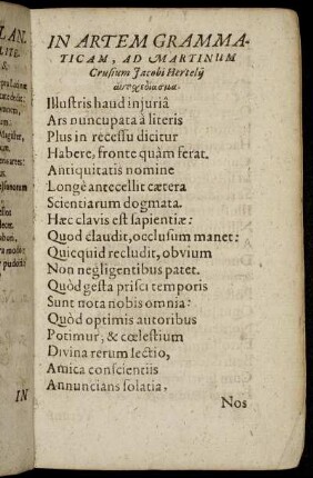 In Artem Grammaticam, Ad Martinum Crusium