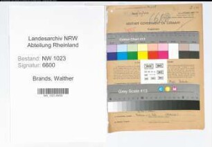 Entnazifizierung Walther Brands , geb. 12.08.1892 (Studienrat)