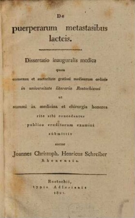 De puerperarum metastasibus lacteis : diss. inaug. med.