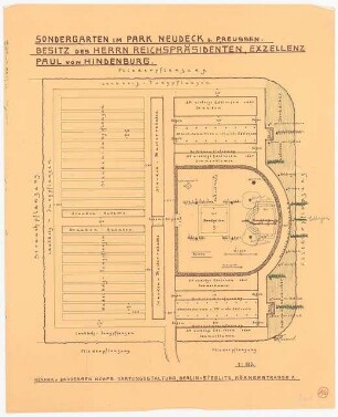 Park Neudeck und Garten des Reichspräsidenten Hindenburg, Berlin-Steglitz: Pflanzplan 1:100