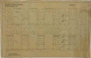 Billing, Hermann; Karlsruhe, Stephanienstr. 94-96; Haus Billing und Helmle, Torbau - Haus Helmle, Fassadenentwurf 2. und 3. OG (Ansicht; Schnitt; Details)