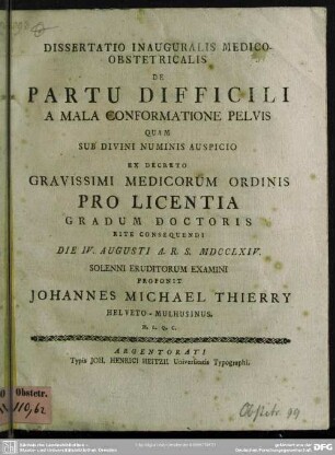 Dissertatio Inauguralis Medico-Obstetricalis De Partu Difficili A Mala Conformatione Pelvis