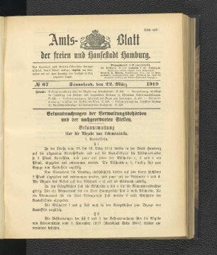 No.67, Sonnabend, den 22. März 1919