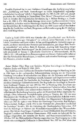 Wege zum Sozialen, 90 Jahre Soziologie in Hamburg, Hrsg. Rainer Waßner : Opladen, Leske und Budrich, 1988