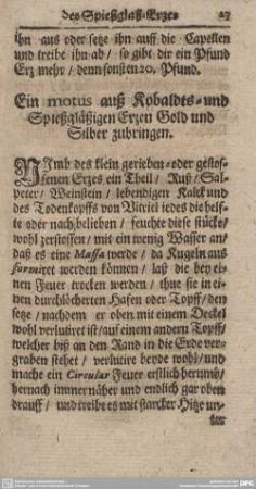 Ein motus auß Kobaldts- und Spießgläßigen Erzen Gold und Silber zubringen.