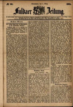 Ausgabe vom Samstag, den 01. März 1884.