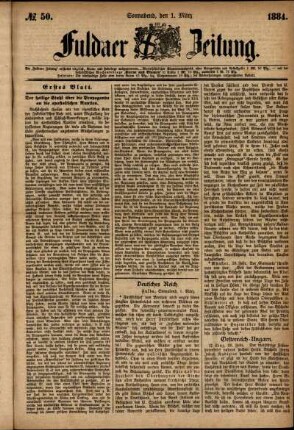 Ausgabe vom Samstag, den 01. März 1884.