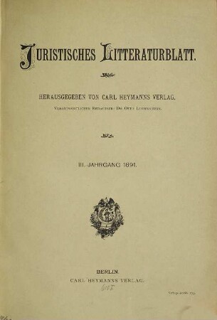 Juristisches Literaturblatt. 3. 1891