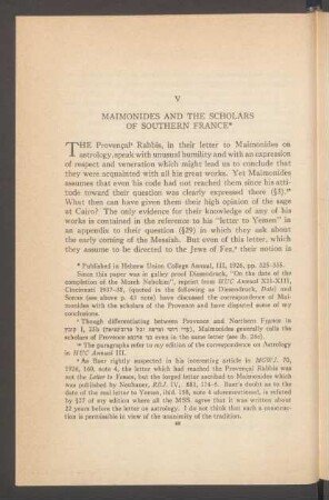 V. Maimonides and the scholars of southern France